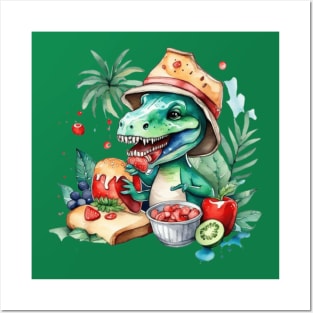 Cute dinosaur gift ideas, dinosaur eating candies fruits , dino eating food gift ideas,trex eating Posters and Art